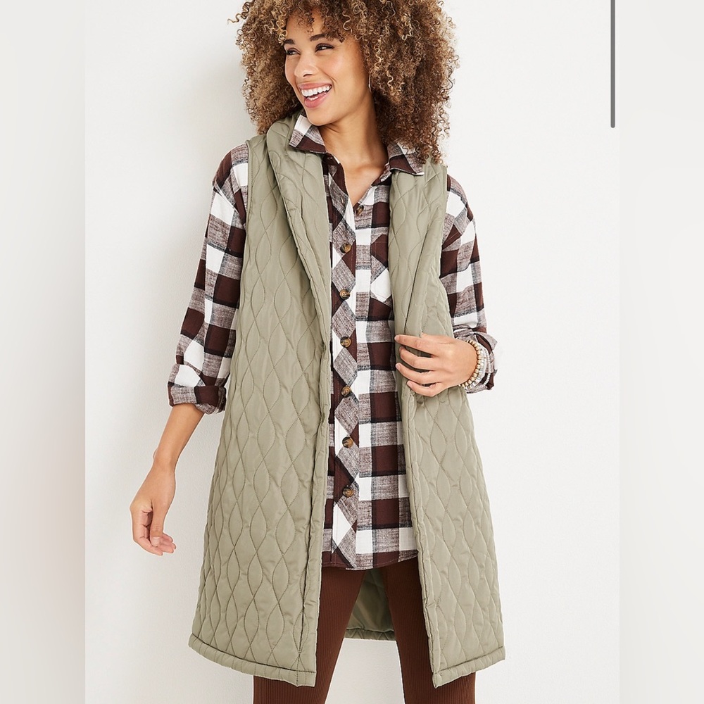 Maurices Long Quilted Olive Green Puffer Vest